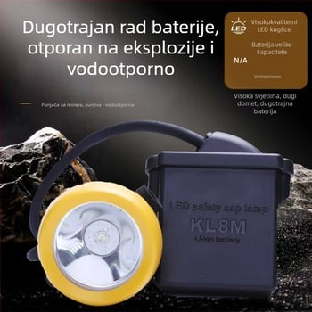Čelna LED lampа za rudnike, vodootporna i otporna na eksplozije, punjiva, 3W, baterija 5000–12000 mAh, domet 100–200 m, uključuje punjač, pogodna za rudarstvo i noćni ribolov