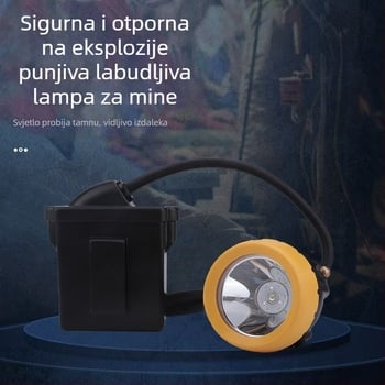 Čelna LED lampа za rudnike, vodootporna i otporna na eksplozije, punjiva, 3W, baterija 5000–12000 mAh, domet 100–200 m, uključuje punjač, pogodna za rudarstvo i noćni ribolov