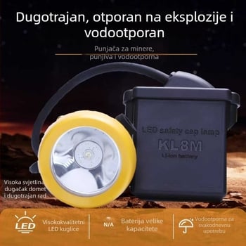 Čelna LED lampа za rudnike, vodootporna i otporna na eksplozije, punjiva, 3W, baterija 5000–12000 mAh, domet 100–200 m, uključuje punjač, pogodna za rudarstvo i noćni ribolov