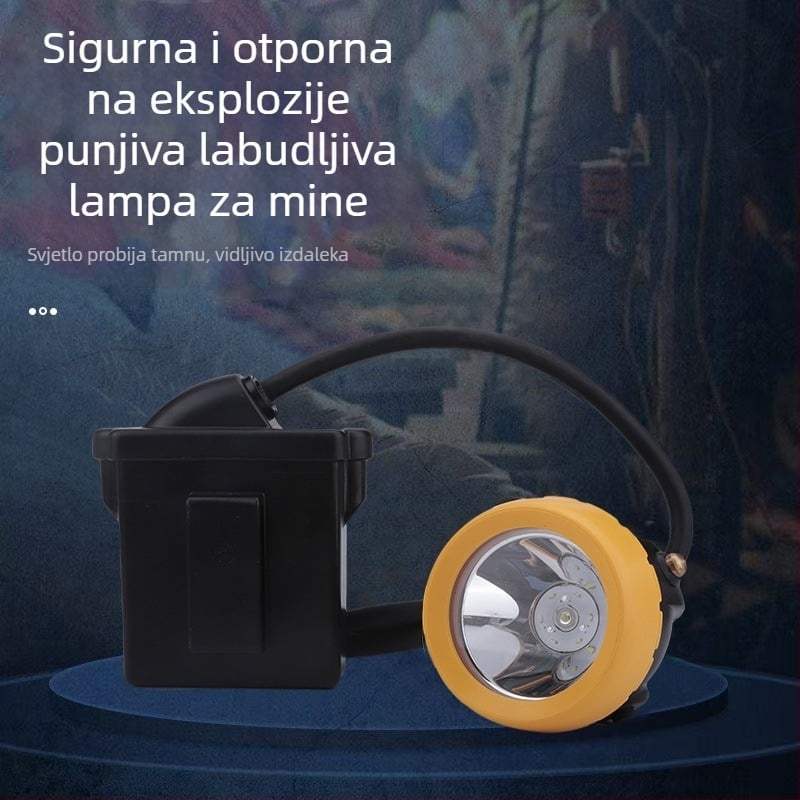 Čelna LED lampа za rudnike, vodootporna i otporna na eksplozije, punjiva, 3W, baterija 5000–12000 mAh, domet 100–200 m, uključuje punjač, pogodna za rudarstvo i noćni ribolov