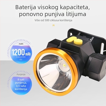 LED čelna lampica, 1W, punjiva baterija 1200 mAh, izvor svjetla Bulb + LED, ručno pritiskanje napajanja, domet do 500 m