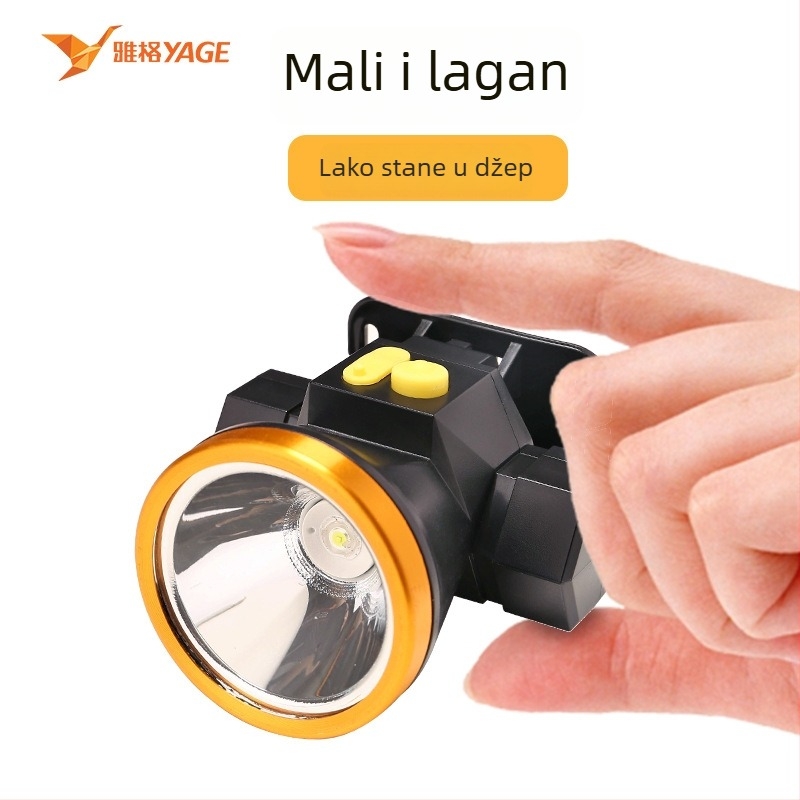 LED čelna lampica, 1W, punjiva baterija 1200 mAh, izvor svjetla Bulb + LED, ručno pritiskanje napajanja, domet do 500 m