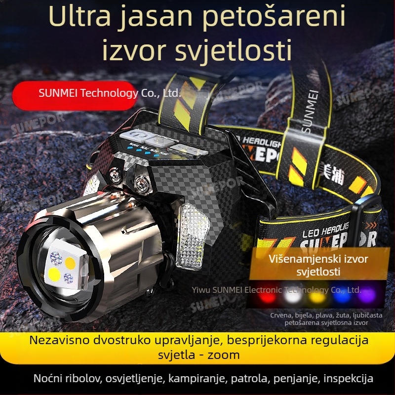 Čelna lampa s laserskim izvorom svjetla, plastično kućište, 7000mAh punjiva baterija, domet 100–200 m, pogodna za kampiranje i noćni ribolov (ključne specifikacije: 7000mAh punjiva baterija, laserski izvor svjetla, domet 100–200 m, plastično kućište, kampi