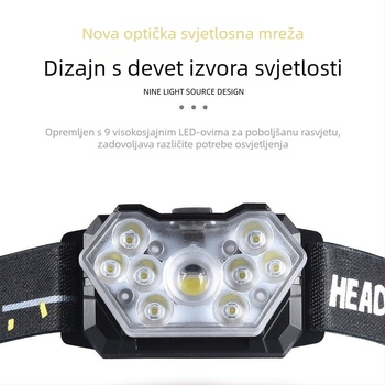 LED čelna svjetiljka za outdoor aktivnosti, napajanje 3x AA, LED izvor svjetla, moguć tisak logotipa, domet 100–200 m