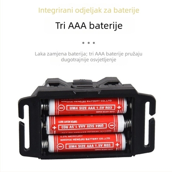LED čelna svjetiljka za outdoor aktivnosti, napajanje 3x AA, LED izvor svjetla, moguć tisak logotipa, domet 100–200 m