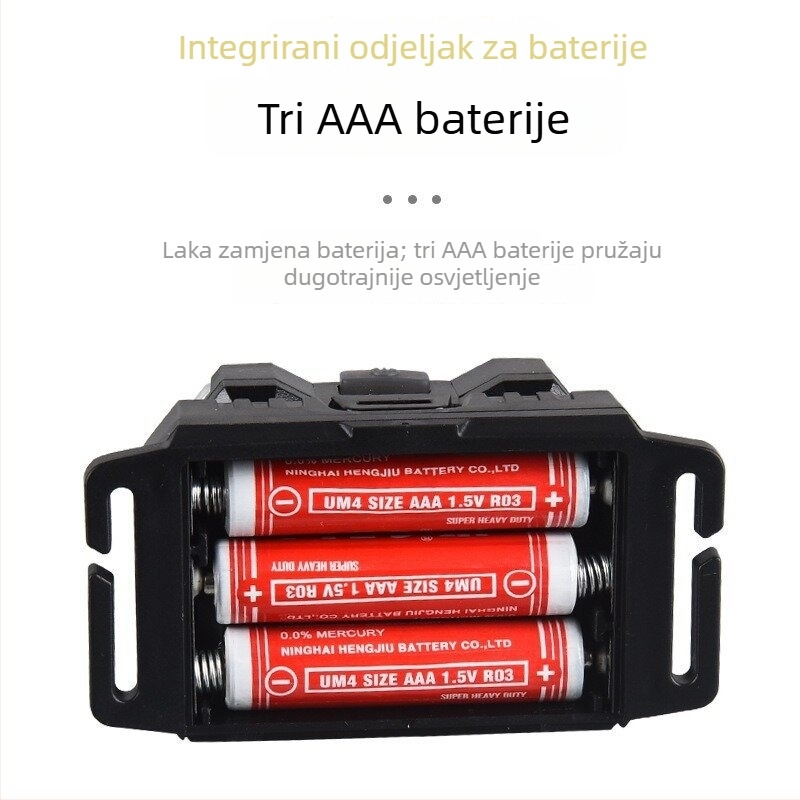LED čelna svjetiljka za outdoor aktivnosti, napajanje 3x AA, LED izvor svjetla, moguć tisak logotipa, domet 100–200 m
