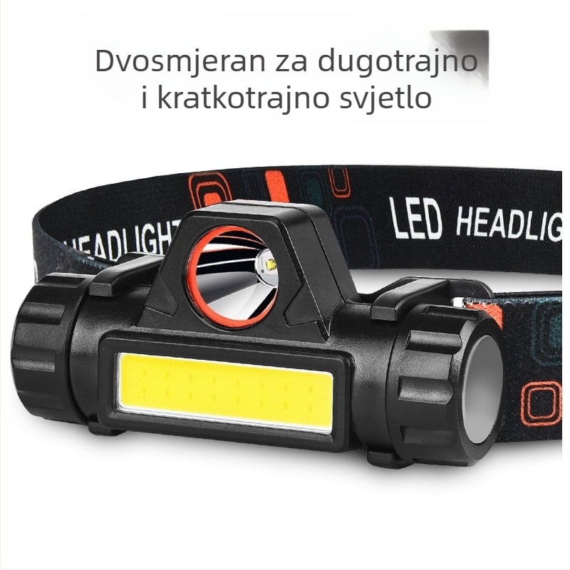Karazhan LED čelna svjetiljka, mini punjiva vodootporna COB svjetla za vanjsko noćno ribolov, 10W, baterija 400 mAh, uključen punjač, domet do 200 m