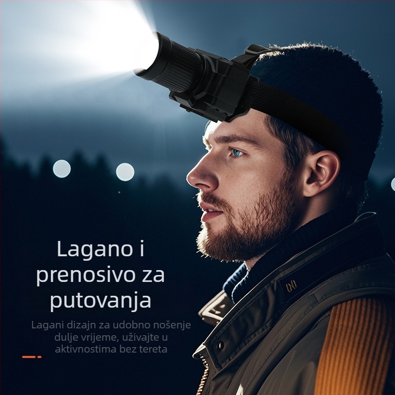 LED čelna lampica za noćni ribolov – 50W, 2800mAh litijeva baterija, LED svjetlo, domet 200–500 m, Janomine