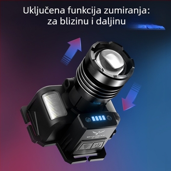 Skyfire čelna LED svjetiljka s aluminijskim tijelom, ultra jaka LED, ugrađena punjiva baterija, laserski modul, za kampiranje i noćni ribolov, domet 200–500 m