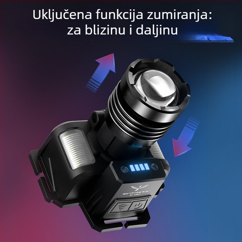 Skyfire čelna LED svjetiljka s aluminijskim tijelom, ultra jaka LED, ugrađena punjiva baterija, laserski modul, za kampiranje i noćni ribolov, domet 200–500 m
