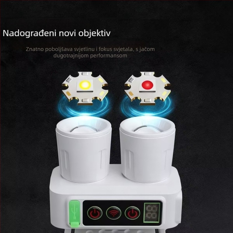 Ribolovna čelna lampica s LED-om, dvostruki izvor svjetla, 10W, kapacitet baterije 1500, 360° rotacija, domet 200–500 m
