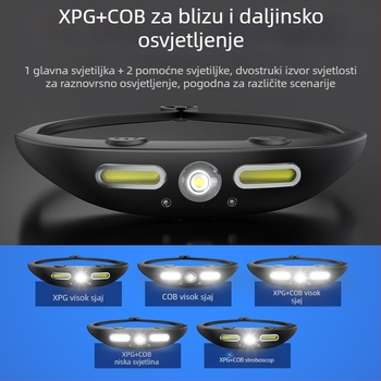 Čelna lampica za outdoor sportove | XPG COB svjetlo, punjiva baterija, domet 100 m, trajanje 2,5 h, vodootporna