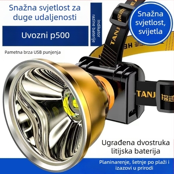 LED glavna svjetiljka za glavu, punjiva za vanjsku upotrebu, 20W, dvostruka Li-ion baterija, USB punjenje, domet >500 m