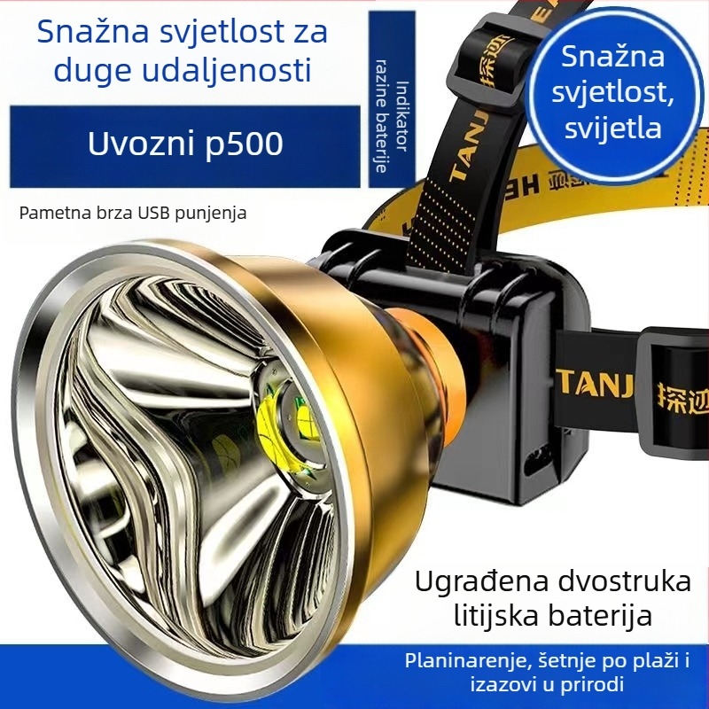 LED glavna svjetiljka za glavu, punjiva za vanjsku upotrebu, 20W, dvostruka Li-ion baterija, USB punjenje, domet >500 m
