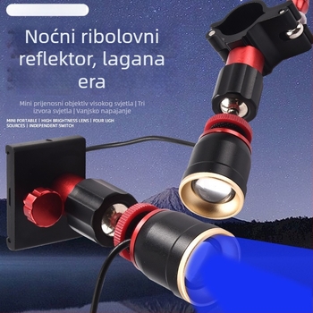 Lampa za ribolov od aluminijske legure s podesivim zumom, plavo-žuto svjetlo, žarulja + LED, vanjsko napajanje, domet 100–200 m
