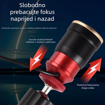 Lampa za ribolov od aluminijske legure s podesivim zumom, plavo-žuto svjetlo, žarulja + LED, vanjsko napajanje, domet 100–200 m