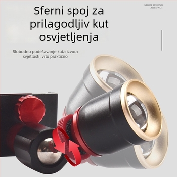 Lampa za ribolov od aluminijske legure s podesivim zumom, plavo-žuto svjetlo, žarulja + LED, vanjsko napajanje, domet 100–200 m