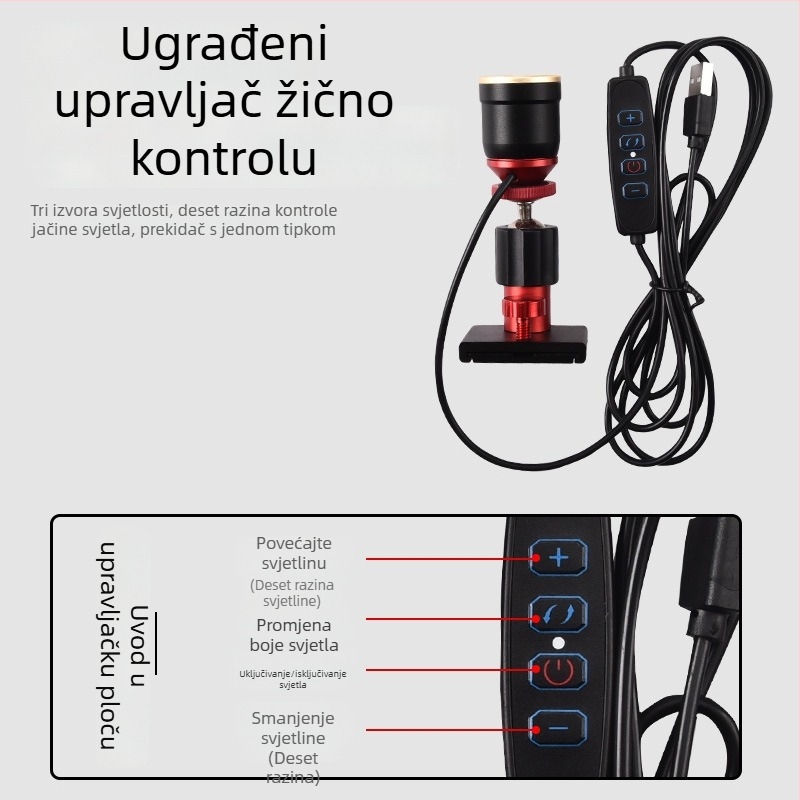 Lampa za ribolov od aluminijske legure s podesivim zumom, plavo-žuto svjetlo, žarulja + LED, vanjsko napajanje, domet 100–200 m