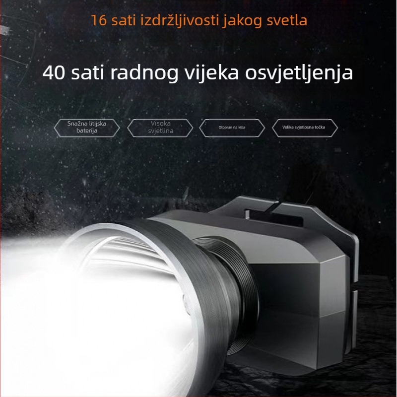 Punijiva čelna lampica za noćni ribolov – LED, 5W, baterija 4500mAh, nosiva na glavi, ručno punjenje, domet 500 m+
