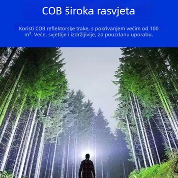 Napajana LED čelna lampa s osjetnikom vala, USB-C punjenje, COB LED, domet zrake 200–500 m, za ribolov