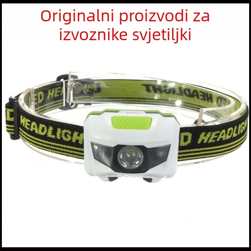Mini vanjska LED čelna svjetiljka, 1W LED, baterija 3×AAA, 360° rotacija, domet 100–200 m