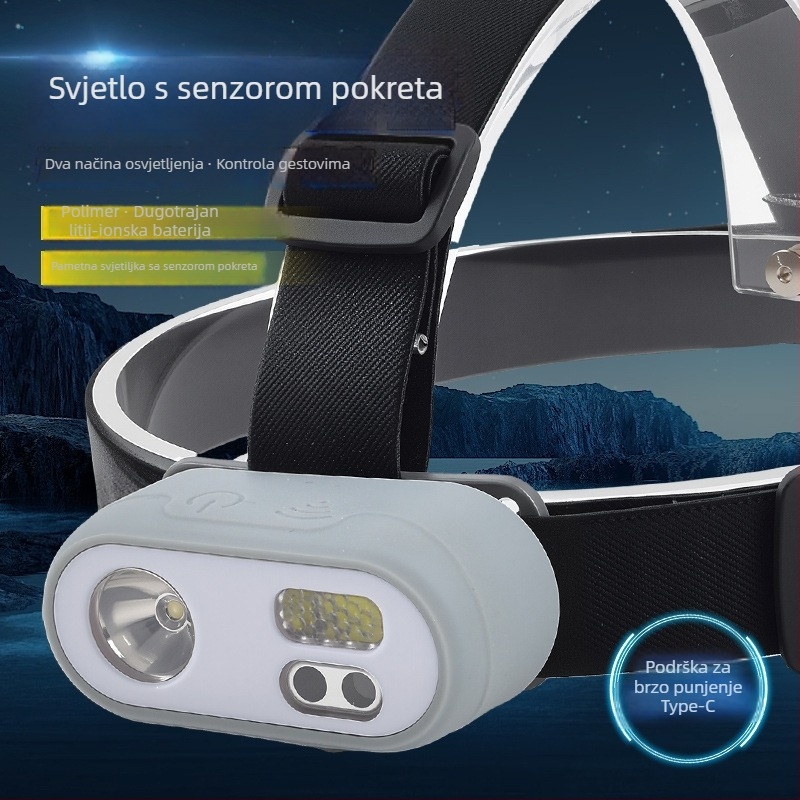 Čelna LED+COB lampica, Punjiva 5W, 1200mAh, vanjska noćna ribolovna rasvjeta, domet 200–500 m