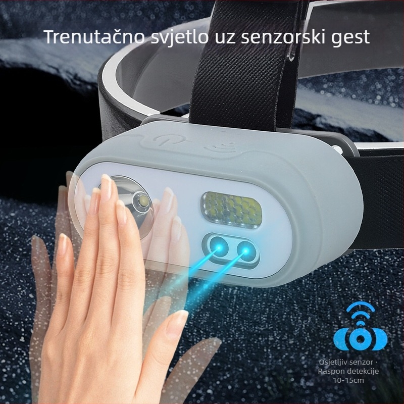 Čelna LED+COB lampica, Punjiva 5W, 1200mAh, vanjska noćna ribolovna rasvjeta, domet 200–500 m