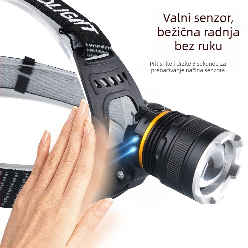 LED čelna lampica s USB punjenjem, prilagodljivo fokusiranje, vodootporna, domet do 500 m
