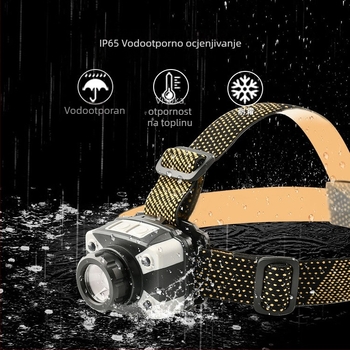 Vanjska čelna lampica za ribolov s dvostrukim napajanjem – LED 5W, 1100mAh, punjiva, ručno pokretanje, vodootporna, domet do 100 m
