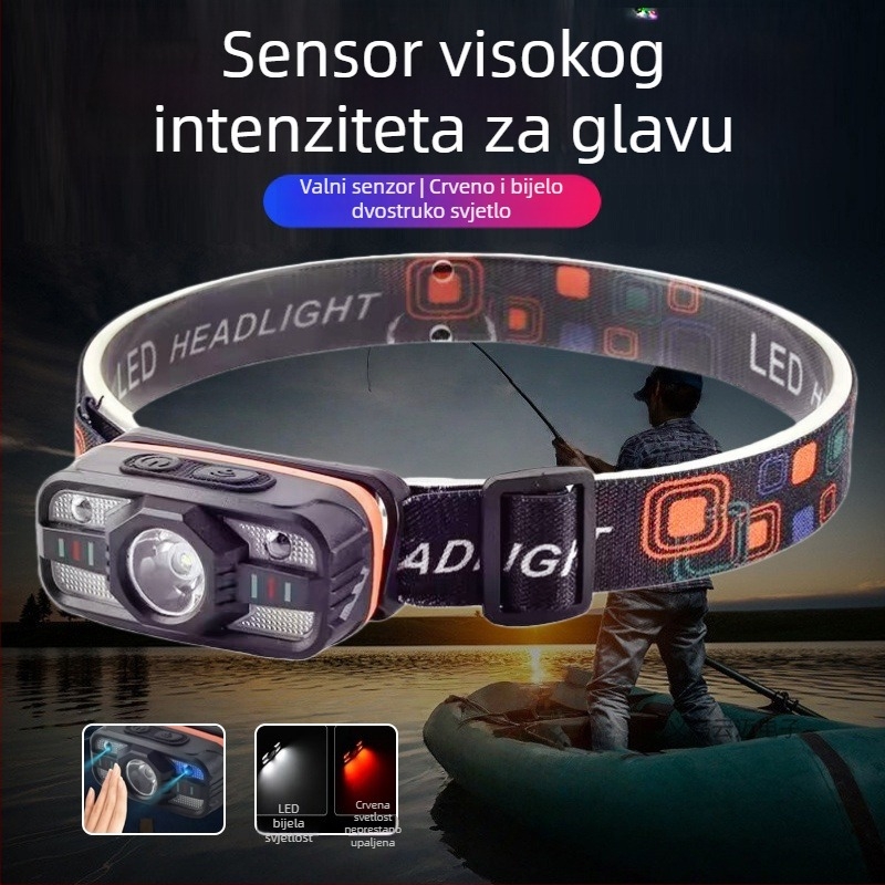 LED čelna lampa, punjiva, 1200mAh Li‑ion baterija, 10W, visoka svjetlost, domet 200–500 m