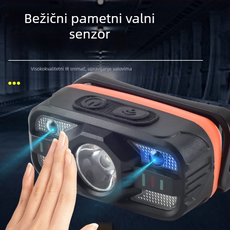 LED čelna lampa, punjiva, 1200mAh Li‑ion baterija, 10W, visoka svjetlost, domet 200–500 m