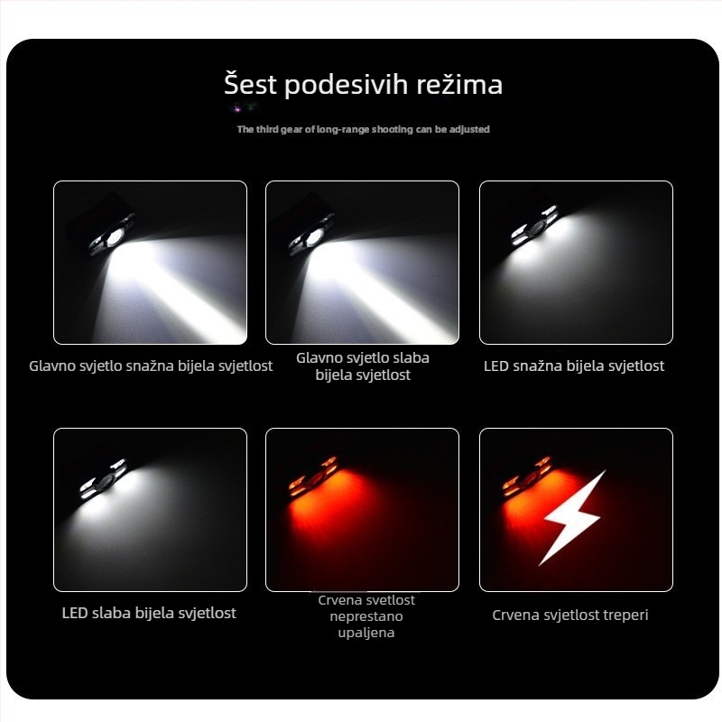 LED čelna lampa, punjiva, 1200mAh Li‑ion baterija, 10W, visoka svjetlost, domet 200–500 m