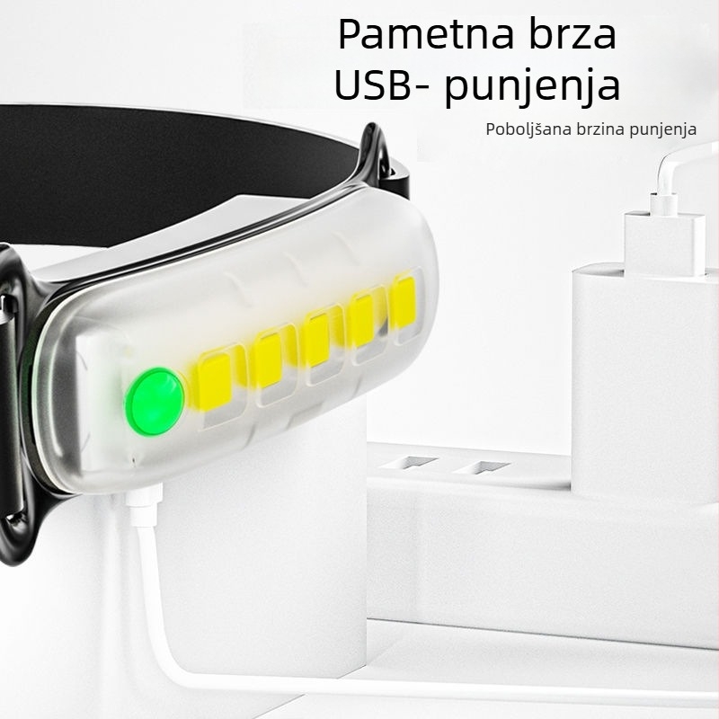 COB LED čelna svjetiljka za vanjske aktivnosti, USB punjiva, 5W, baterija 800 mAh, ručno pokretanje napajanja, domet do 50 m