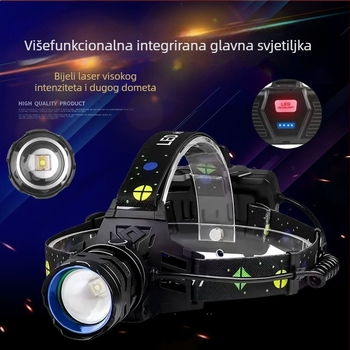 Čelna lampica USB punjenje, dugi domet sa zumom, vodootporna, snop preko 500 m, kućište od aluminijske legure