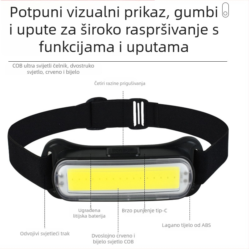 LED čelna lampa – punjiva baterija, model Wxl-178, domet osvjetljenja 0–200 m, trajanje 2 sata, podesiva traka za glavu