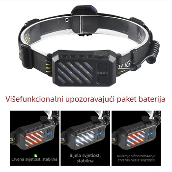 Punjavajuća LED čelna lampica za kampiranje i planinarenje — 10W, 1200mAh baterija, USB-C punjenje, domet 100–200 m, ABS kućište