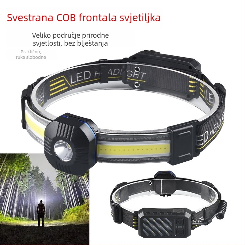 Punjavajuća LED čelna lampica za kampiranje i planinarenje — 10W, 1200mAh baterija, USB-C punjenje, domet 100–200 m, ABS kućište