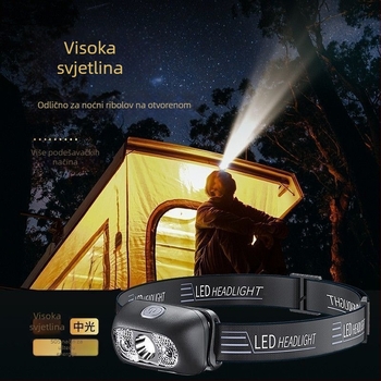 Vanjska LED čelna svjetiljka - dvostruka Li baterija, 5W, 500 mAh, ručno okretanje za punjenje, dugotrajna autonomija, rudarska i noćna ribolovna svjetiljka