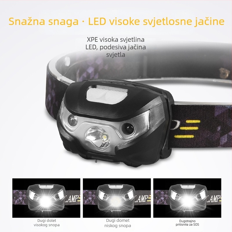 LED svjetiljka za glavu | USB punjenje, ručno pokretanje, ABS kućište, domet 50–100 m