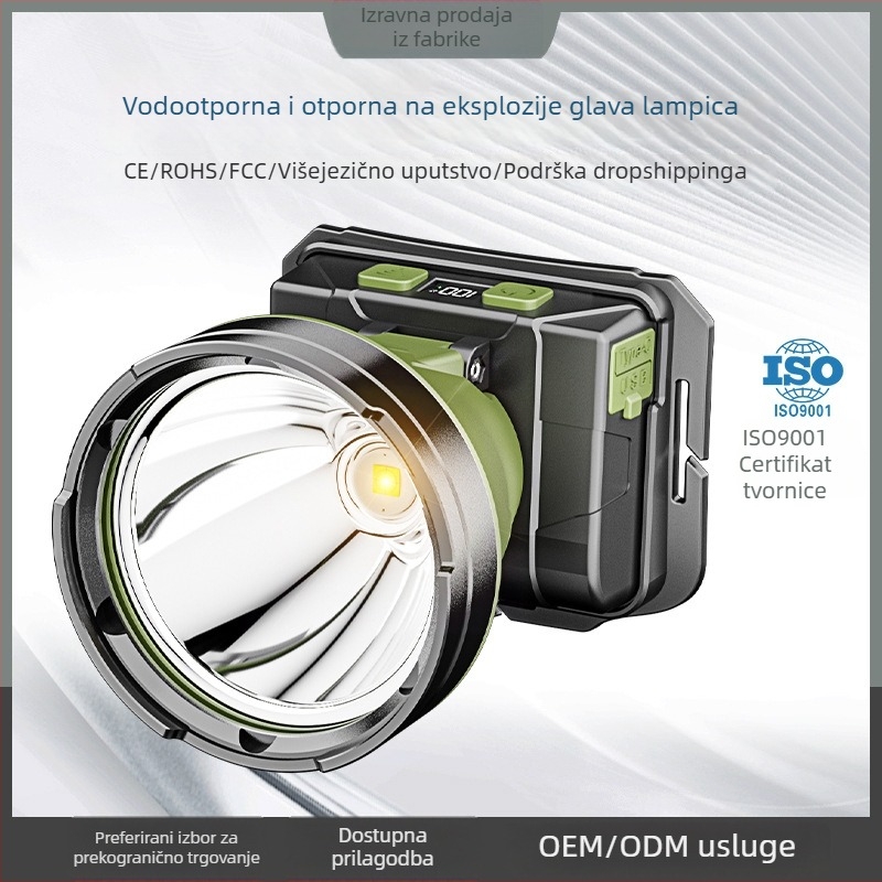 Punjava LED čelna lampica, 5200mAh, 10W, 360° rotacija, domet do 500 m