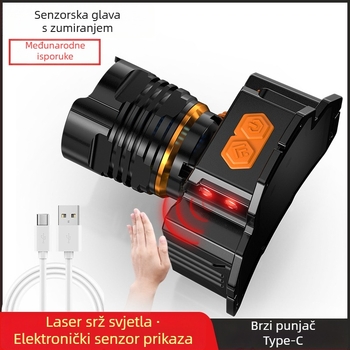 LED visoko snaga punjiva čelna lampa s daljinim dometom i zumom za vanjski ribolov, 10W LED, baterija 6000mAh, domet 200–500 m, 360° rotacija