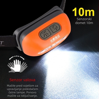 LED čelna lampica s dodirnim senzorom, vodootporna, domet snopa 200 m, trajanje rada 5 sati, model ST108