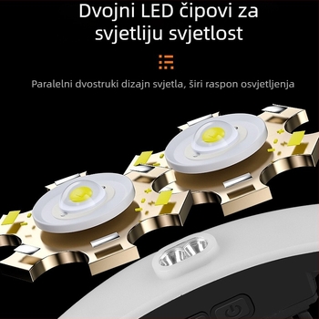 LED čelna lampica s 3W bijelim svjetlom, crveni režim, punjiva baterija 800mAh – domet zrake 50–100m, za planinarenje, kampiranje i noćni ribolov