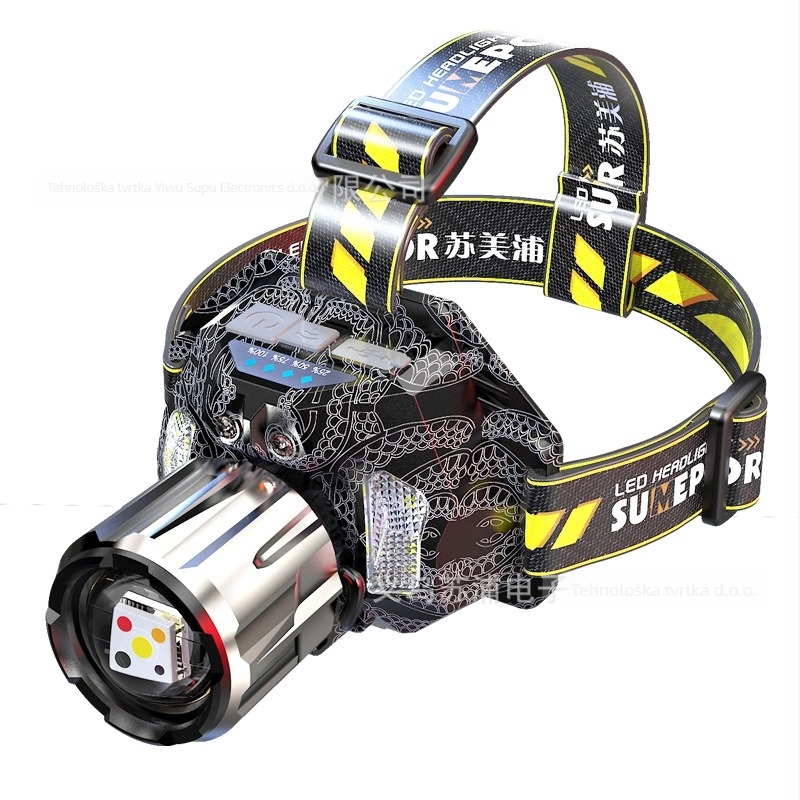 LED čelna lampa s UV svjetlom, 20W, baterija 3000mAh, punjiva, domet 200–500 m