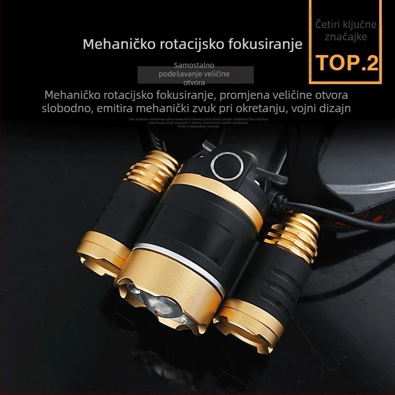 Tri-glava LED čelna lampica za outdoor vožnju biciklom, teleskopski zum, prilagodljiva jačina, 360° rotacija; 20W, 4800mAh, punjiva