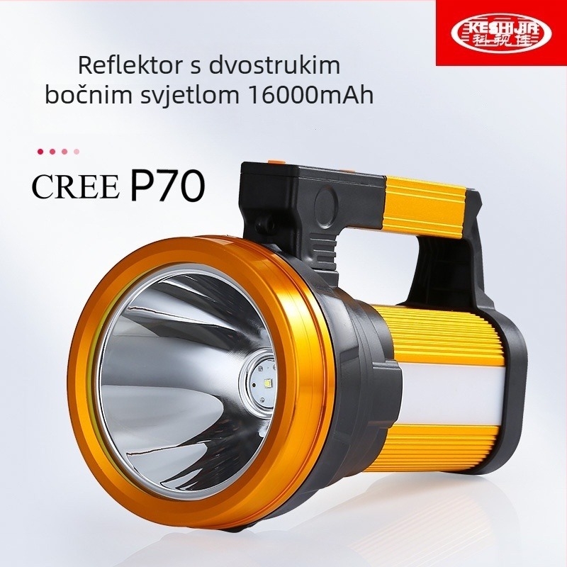 P70 LED baterijska lampa za vanjsku upotrebu — 1000W, 12000mAh, ručno napajanje, IP56, domet 500 m
