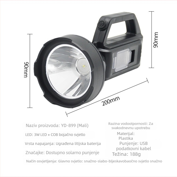 P50 LED svjetiljka za vanjsku upotrebu, prijenosna, 30W, 2200mAh litijska baterija, punjenje, domet 200–500 m