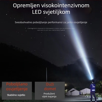 LED čelna lampa za noćni ribolov, punjiva, domet 200 m, vodootporna, trajanje 2-6 h, težina 40 g
