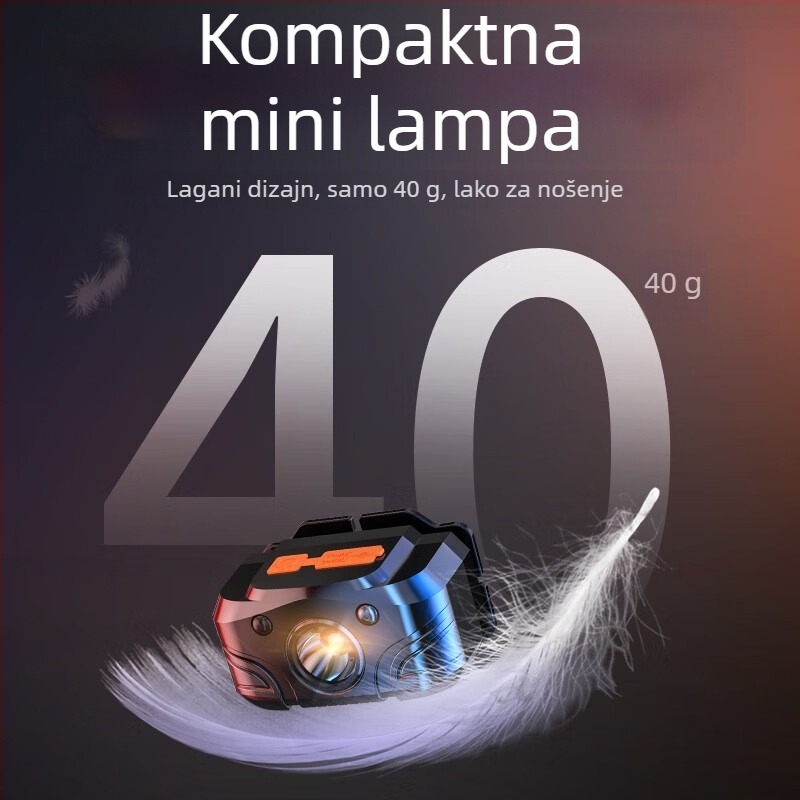 LED čelna lampa za noćni ribolov, punjiva, domet 200 m, vodootporna, trajanje 2-6 h, težina 40 g