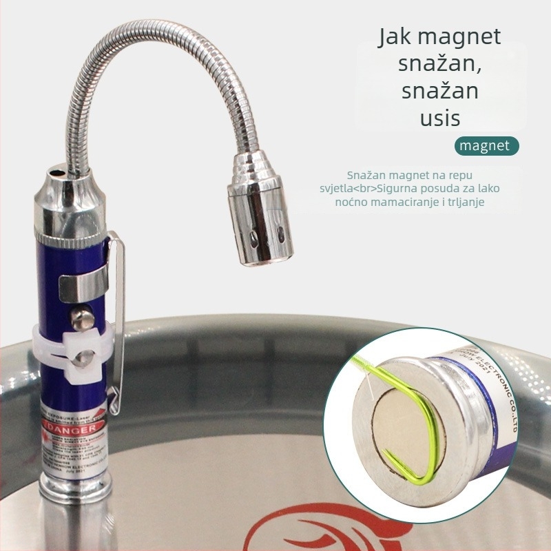 Noćna ribolovna LED lampica za mamce, kućište od aluminijske legure, napajanje baterijama, magnet, domet do 50 m